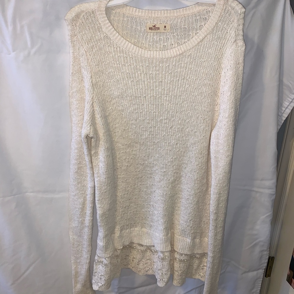white sweater with lace edge